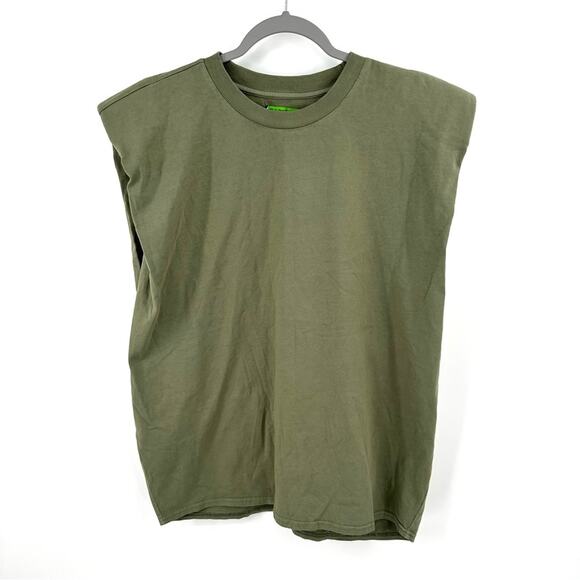 Sandrine Rose x Free People padded shoulder tank top in army green Size M - Picture 2 of 8